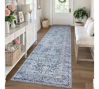KUTA Vintage Runners for Hallways, 2.6x10 Vintage Blue White Washable Kitchen Rugs Non-Slip Ultra Soft Printed Distressed Traditional Medallion Floor Carpet for Bedroom Living Room