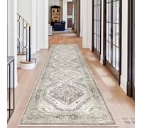 KUTA Vintage Washable Rug Runners 3x10, Ivory Grey Yellow Long Hallway Kitchen 10ft Rugs with Rubber Backing, Non-Slip Soft Printed Oriental Medallion Carpet for Entryway Dining Room