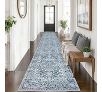 KUTA Vintage Washable Runner Rug 2.6x14, Non-Slip Hallway Kitchen Runners Blue with Rubber Backing, Ultra Soft Printed Distressed Medallion Extra Long 14ft Carpet Rugs Indoor for Stairs