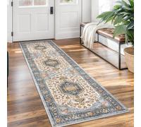 KUTA Vintage Washable Runner Rug, 2x7 Non-Slip Vintage Ivory Blue Hallway Kitchen Runners Soft Printed Tribal Farmhouse Floor Carpet Rugs for Laundry Bedroom Living Room