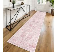KUTA Vintage Washable Runner Rug, 2x8 Pink Runners for Hallways Non-Slip Floral Kitchen Rugs Ultra Soft Printed Distressed Tribal Floor Carpet for Bedroom Living Room Nursery Playroom
