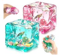 Kutakuta 2 Pcs Squishy Cube, Ice Cubes Marine Shells Squishies Fidget Cube Squishy Sensory Toys Ocean Shells Inside Sensory Stress Relief Ball for Children Adults Anxiety Relief Classroom Birthday
