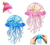 KutaKuta 2 Piece Jellyfish Squishy Toy,Sugar Squishy Glitter Stress Balls Stress Relief Fidget Toy Soft Sensory With Wiggly Tentacles Portable Anxiety Relief Squeeze Ball for Office School & Travel