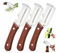 KutaKuta 3 PCS Multifunctional Vegetable Peelers with Wooden Handle, 3 in 1 Peel and Julienne Vegetables/Furit, Open Bottle, Zero Snag Multi Function Peeler Knife for Pumpkin Peeling Potato Carrot
