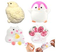 KutaKuta 4Pcs Taba Squishy Kit, Hamster + Pink Penguin + Taba Squishy Paw + Chick, Squishy Toys Set | Squishies Squeeze Toy to Anxiety Relief Novelty, Squishy Fidget Toys Gifts for Adults Teens
