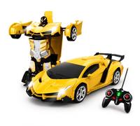 KutaKuta Remote Control Cars, 2 IN 1 Transforming Police Car Toy Gift with Hand Gesture Sencing LED Light Music, Police RC Car Transforming Robot 2.4GHz 360°Rotation Transform