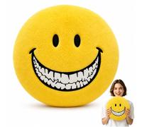 KutaKuta Verity Plush, 25 cm Yellow Horror Smiley Face Pillow Soft Toys Round Plush Toy with Smile & Sharp Teeth Design for Horror Collectors Prank Gift Halloween Christmas Decoration