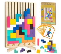 KutaKuta Wooden Tetris Puzzle - 2025 Latest Montessori Wooden Stacking Puzzle Toy with 20 level designs and 42 Blocks, 3D Russian Blocks Game Colorful Montessori Toys, Block Puzzle Game for Kids Gifts