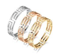 KUTCEK 3Pcs Great Wall Pattern Titanium Steel Rings Set Minimalist Textured Bands Cultural Inspired Jewelry Gift for Women