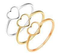KUTCEK 3Pcs Heart Shape Hollow Out Titanium Steel Rings Set Openwork Design Matching Couple Bands Jewelry Gift for Women Men