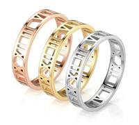 KUTCEK 3Pcs Openwork Roman Numeral Titanium Steel Rings Set Minimalist Hollow Out Geometric Band Jewelry Gift for Women Men