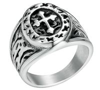 KUTCEK Cross Ring for Men Titanium Steel Ancient Text Design Vintage Punk Style Wide Band Gothic Statement Jewelry Gift for Him