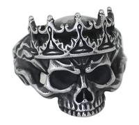 KUTCEK Crown Skull Stainless Steel Ring Gothic Punk Rock Unisex Band Statement Jewelry Gift for Him Her