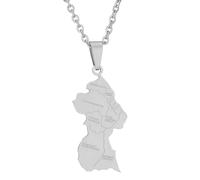 KUTCEK Enamel French Guiana Map Necklace Stainless Steel Unisex Layering Chain Bohemian Jewelry Gift for Women and Men