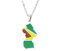 KUTCEK Enamel French Guiana Map Necklace Stainless Steel Unisex Layering Chain Bohemian Jewelry Gift for Women and Men