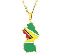KUTCEK Enamel French Guiana Map Necklace Stainless Steel Unisex Layering Chain Bohemian Jewelry Gift for Women and Men