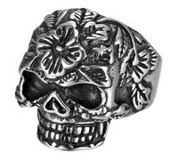 KUTCEK Floral Skull Ring for Men Stainless Steel Hip Hop Vintage Style Gothic Jewelry Unique Statement Piece Gift for Him
