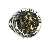 KUTCEK Gothic Titanium Steel Cross Ring for Men Vintage Punk Jewelry with Saint Christopher Unique Rings for Trendy Guys