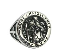 KUTCEK Gothic Titanium Steel Cross Ring for Men Vintage Punk Jewelry with Saint Christopher Unique Rings for Trendy Guys