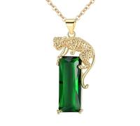 KUTCEK Green CZ Leopard Pendant Necklace for Women Modern Tribal Style Dainty Collarbone Chain Animal Jewelry Gift for Her