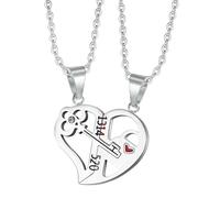 KUTCEK Key to My Heart Pendant Necklace Couple Modern Titanium Steel Interlocking Lock and Key Design Matching Set Jewelry Gift