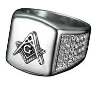 KUTCEK Masonic Ring for Men Stainless Steel CZ Emblem Vintage Secret Society Statement Jewelry Symbolic Design Gift for Him