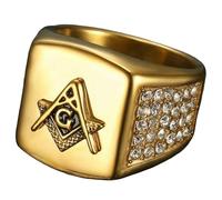 KUTCEK Masonic Ring for Men Stainless Steel CZ Emblem Vintage Secret Society Statement Jewelry Symbolic Design Gift for Him