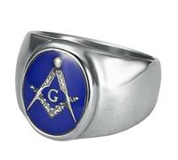 KUTCEK Masonic Ring for Men Titanium Steel Blue Resin Hip Hop Jewelry Gift for Him Vintage Style Statement Fashion Accessory