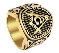 KUTCEK Masonic Ring for Men Titanium Steel Fraternal Jewelry Gift for Him Vintage Symbol Ring Brotherhood Collectible