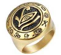 KUTCEK Men's Eye of Horus Ring, Stainless Steel Punk Gothic Jewelry Egyptian Mythology Statement Band for Him Gift