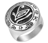 KUTCEK Men's Eye of Horus Ring, Stainless Steel Punk Gothic Jewelry Egyptian Mythology Statement Band for Him Gift