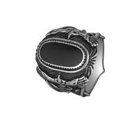 KUTCEK Men's Gothic Punk Ring - Black Vintage Agate Titanium Steel Eagle Band, Edgy Biker Bold & Unique Jewelry Gift