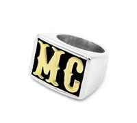 KUTCEK Men's HD MC Letter Stainless Steel Ring - Trendy Punk Rock Motorcycle Jewelry Gift for Him