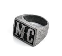KUTCEK Men's HD MC Letter Stainless Steel Ring - Trendy Punk Rock Motorcycle Jewelry Gift for Him