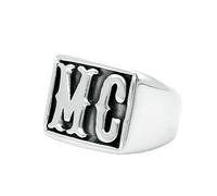 KUTCEK Men's HD MC Letter Stainless Steel Ring - Trendy Punk Rock Motorcycle Jewelry Gift for Him