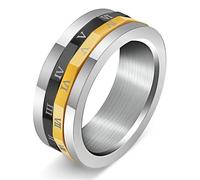 KUTCEK Men's Titanium Steel Roman Numeral Spinner Ring - Rotating Date Band Gift for Him, Wedding, Anniversary, Boyfriend