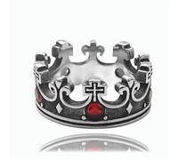 KUTCEK Men's Vintage Punk Style Titanium Steel Crown Ring Multi-colored Stones Trendy Fashion Jewelry Gift for Men