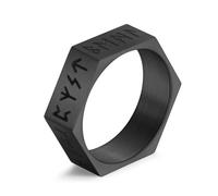 KUTCEK Mystic Viking Runes Titanium Ring - Hexagon Norse Unisex Jewelry Gift with Ancient Runic Symbols