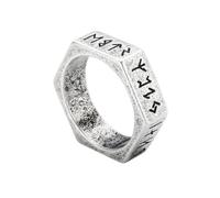 KUTCEK Mystic Viking Runes Titanium Ring - Hexagon Norse Unisex Jewelry Gift with Ancient Runic Symbols