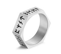 KUTCEK Mystic Viking Runes Titanium Ring - Hexagon Norse Unisex Jewelry Gift with Ancient Runic Symbols