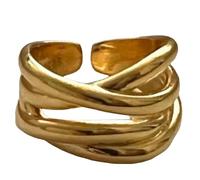 KUTCEK S925 Silver Heavy-Duty Irregular Crossed Lines Multi-Layered Unique Women's Ins-Style Ring Gift for Women