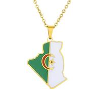 KUTCEK Stainless Steel Algeria Map Pendant Necklace Vintage Resin Flag Charm Ethnic Geometric Jewelry Unisex Couple Gift
