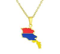 KUTCEK Stainless Steel Armenia Map Flag Pendant Necklace Travel Memory Gift Engraved Outline Women's Versatile Jewelry