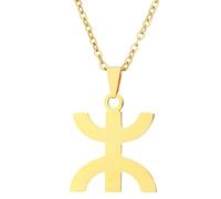 KUTCEK Stainless Steel Berber Ethnic Necklace Geometric Pattern Pendant Unique Design Women's Light Luxury Gift Chain