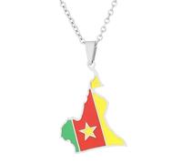 KUTCEK Stainless Steel Cameroon Map Necklace Ethnic Couple Design with Enamel Color Layering Chain for Men Women Gift