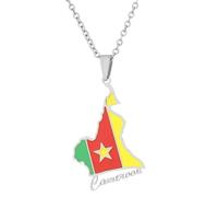 KUTCEK Stainless Steel Cameroon Map Necklace Ethnic Couple Design with Enamel Color Layering Chain for Men Women Gift