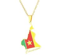 KUTCEK Stainless Steel Cameroon Map Necklace Ethnic Couple Design with Enamel Color Layering Chain for Men Women Gift