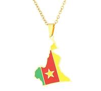 KUTCEK Stainless Steel Cameroon Map Necklace Ethnic Couple Design with Enamel Color Layering Chain for Men Women Gift