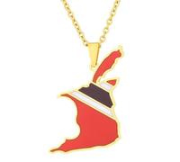 KUTCEK Stainless Steel Colorful Trinidad and Tobago Map Necklace Couples Pendant Bohemian Carnival Theme Gift for Women and Men