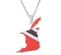 KUTCEK Stainless Steel Colorful Trinidad and Tobago Map Necklace Couples Pendant Bohemian Carnival Theme Gift for Women and Men